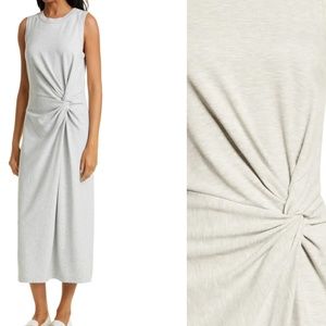 SS Twist Frt Knit MIDI Dress- New- NEVER WORN- Hthr Grey (SHORT SLV,12" SHORTER)
